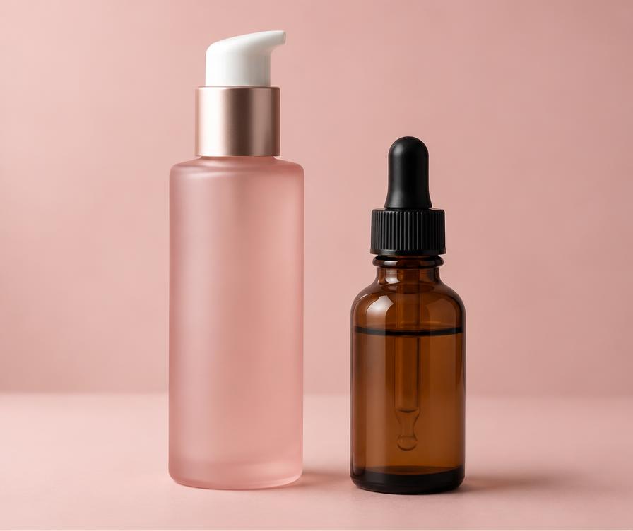 Unbranded skincare bottles and cream jar